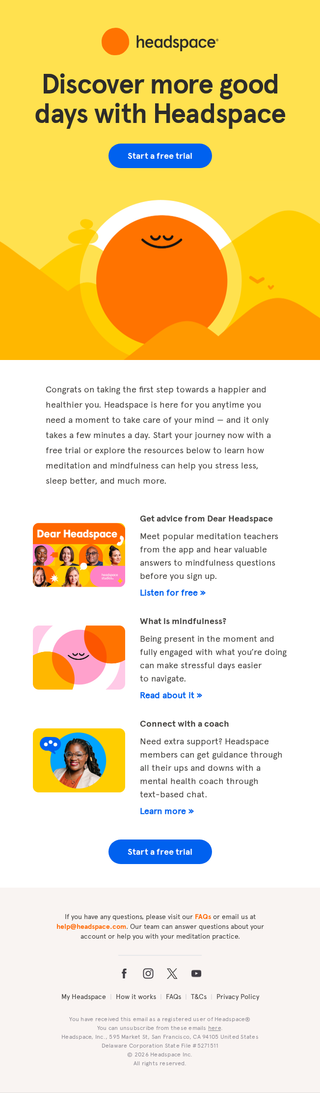 Headspace email: Welcome to Headspace