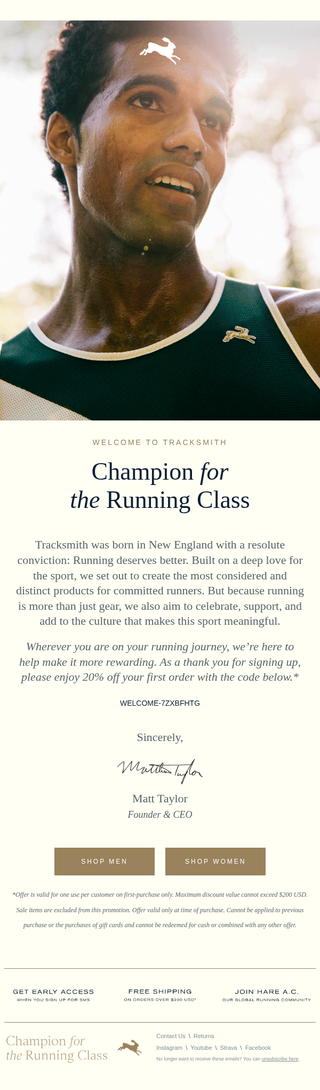 Matt Taylor at Tracksmith email: A Warm Welcome from Tracksmith