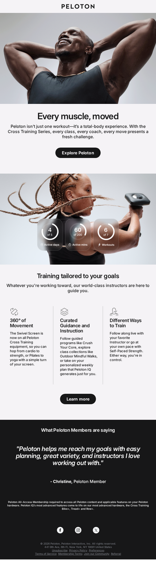 Peloton email: Challenge every muscle, achieve every goal