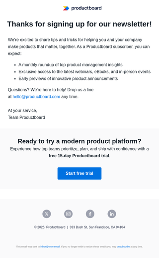 Productboard email: Your Productboard newsletter subscription is confirmed!