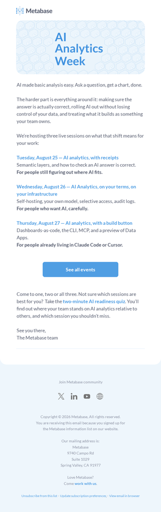 The Metabase Team: 🤖 AI Analytics Week: the full lineup