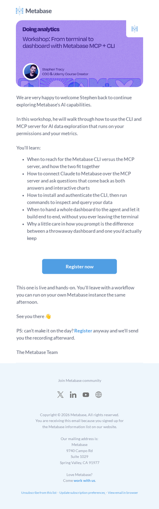 The Metabase team: 🎥 Live workshop: from terminal to dashboard with Metabase MCP and CLI